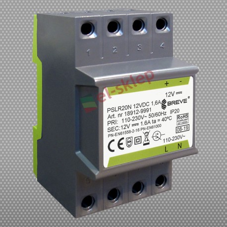 PSLR 20N 230/12VDC 1,6A 20W modułowy impulsowy zasilacz Breve