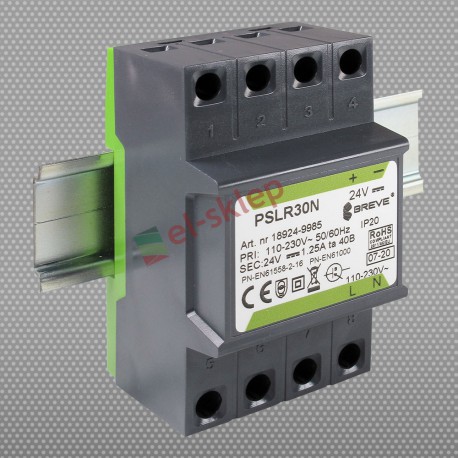 PSLR 30N 230/ 24VDC 1,25A 30W modułowy impulsowy zasilacz Breve